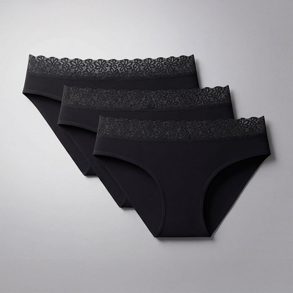 3-Pack Black High-Waist Lace Incontinence Briefs